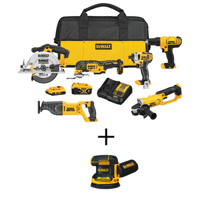 20-Volt MAX Lithium-Ion Cordless Combo Kit (6-Tool) with 20-Volt Brushless 5 in. Random Orbital Sander (Tool-Only) - Super Arbor