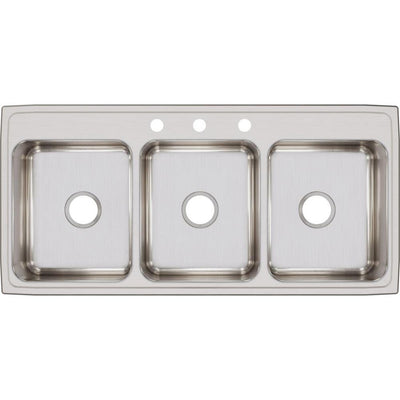 Lustertone Drop-In Stainless Steel 46 in. 3-Hole Triple Bowl Kitchen Sink - Super Arbor