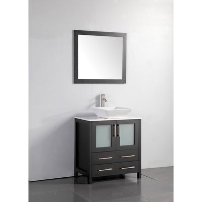 Ravenna 30 in. W x 18.5 in. D x 36 in. H Bathroom Vanity in Espresso with Single Basin Top in White Ceramic and Mirror - Super Arbor