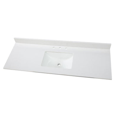 61 in. W x 22 in. D Engineered Marble Vanity Top in Snowstorm with White Single Trough Sink - Super Arbor