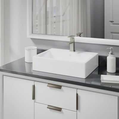 Porcelain Vessel Sink in White with 7002 Faucet and Pop-Up Drain in Brushed Nickel - Super Arbor