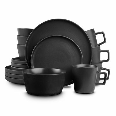 16-Piece Modern Black Matte Stoneware Dinnerware Set (Set for 4) - Super Arbor