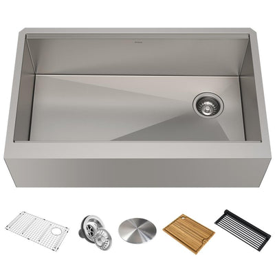 Kore Workstation Farmhouse/Apron-Front Stainless Steel 33 in. Single Bowl Kitchen Sink with Accessories - Super Arbor