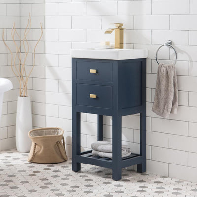 VERA 18 in. W Bath Vanity in Monarch Blue Finish with Ceramics Integrated Vanity Top with White Basin - Super Arbor