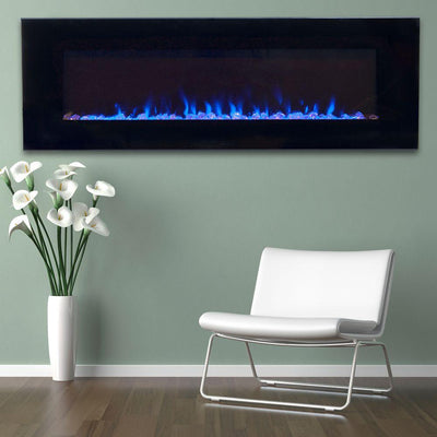 54 in. LED Fire and Ice Electric Fireplace with Remote in Black - Super Arbor