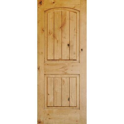 30 in. x 80 in. Knotty Alder 2 Panel Top Rail Arch with V-Groove Solid Wood Core Interior Door Slab - Super Arbor
