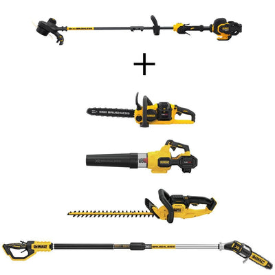 DEWALT 15 in. 60V Li-Ion Cordless String Grass Trimmer (Tool Only) w/ 16 in. Chainsaw, Blower, 8 in. Pole Saw & Hedge Trimmer - Super Arbor