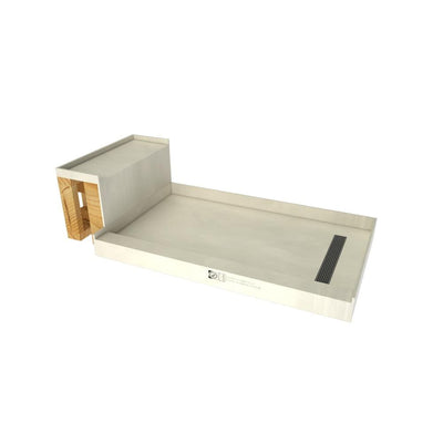 Base'N Bench 48 in. x 72 in. Single Threshold Shower Base and Bench Kit with Right Drain and Brused Nickel Grate - Super Arbor