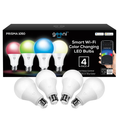 Geeni PRISMA 1050 75-Watt Equivalent Color and White A21 Smart LED Light Bulb (4-Pack) - Super Arbor