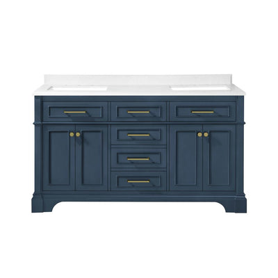 Melpark 60 in. W x 22 in. D Bath Vanity in Grayish Blue with Cultured Marble Vanity Top in White with white Basins - Super Arbor
