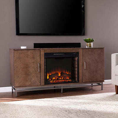 Oliver 60 in. Electric Fireplace in Brown with Matte Silver - Super Arbor