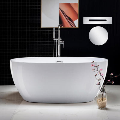 Dieppe 59 in. Acrylic Double Ended Flat Bottom Bathtub with Chrome Overflow and Drain Included in White - Super Arbor