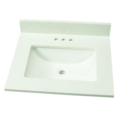 25 in. W Engineered Stone Single Sink Vanity Top in Sparkling White with White Sink - Super Arbor
