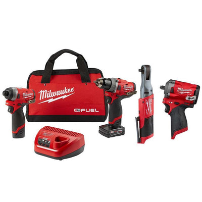 M12 FUEL 12-Volt Lithium-Ion Brushless Cordless Combo Kit (4-Tool) with 2 Batteries and Bag - Super Arbor