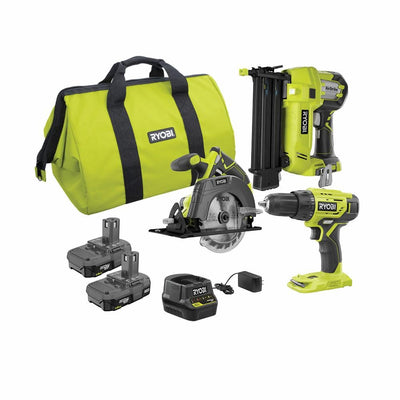 18-Volt ONE+ Lithium-Ion Cordless 2-Tool Combo Kit with Drill/Driver, Circular Saw, AirStrike 18-Gauge Brad Nailer - Super Arbor
