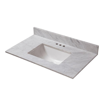 25 in. W x 19 in. D Marble Vanity Top in Carrara with White Single Trough Sink - Super Arbor