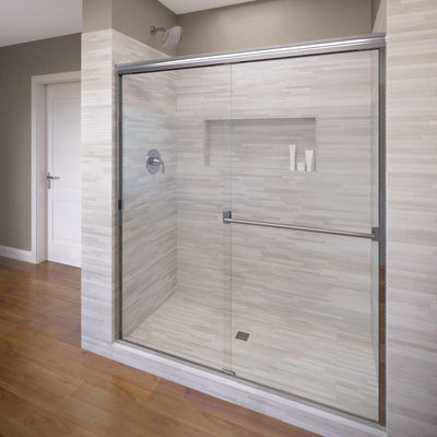Classic 60 in. x 70 in. Semi-Frameless Sliding Shower Door in Chrome with Clear Glass - Super Arbor