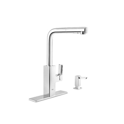 Tallinn Single-Handle Pull-Out Sprayer Kitchen Faucet with Soap Dispenser in StarLight Chrome - Super Arbor