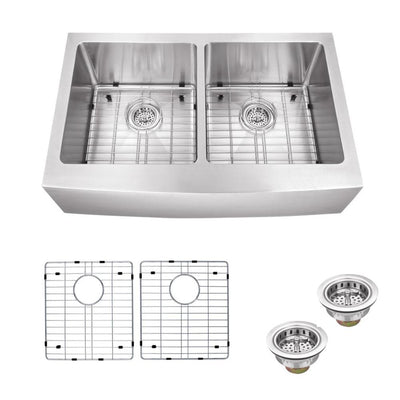 Farmhouse Apron Front 33 in. 16-Gauge Stainless Steel Double Bowl Kitchen Sink in Brushed Stainless - Super Arbor