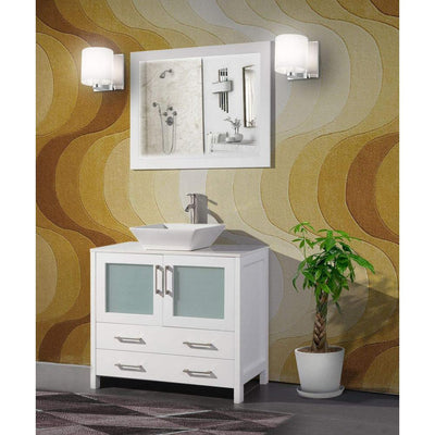 36 in. W x 18.5 in. D x 36 in. H Bathroom Vanity in White with Single Basin Vanity Top in White Ceramic and Mirror - Super Arbor