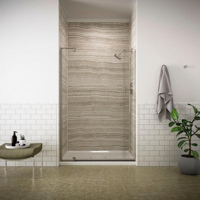 Revel 48 in. x 70 in. Frameless Pivot Shower Door in Anodized Brushed Nickel with Handle - Super Arbor