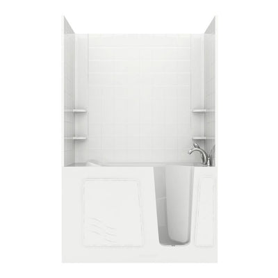 Rampart Nova Heated 5 ft. Walk-in Whirlpool and Air Bathtub with 6 in. Tile Easy Up Adhesive Wall Surround in White - Super Arbor