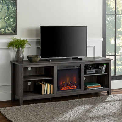 70 in. Wood Media TV Stand Console with Fireplace - Charcoal - Super Arbor