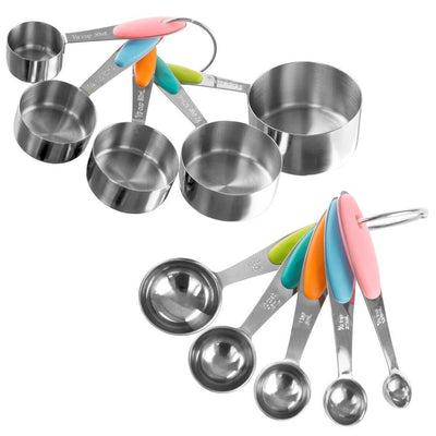 10-Piece Stainless Steel with Silicone Measuring Cups and Spoons Set - Super Arbor