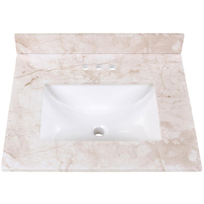 25 in. Stone Effect Vanity Top in Dune with White Sink - Super Arbor