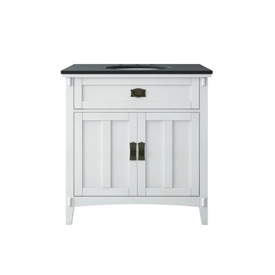 Artisan 33 in. W Vanity in White with Marble Vanity Top in Natural Black with White Sink - Super Arbor