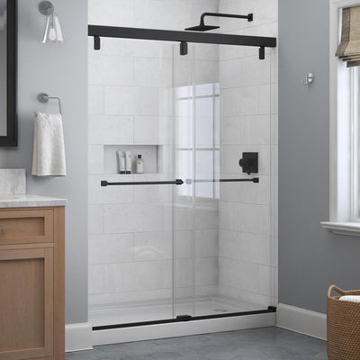 Everly 60 in. x 71-1/2 in. Frameless Mod Soft-Close Sliding Shower Door in Matte Black with 1/4 in. (6 mm) Clear Glass - Super Arbor