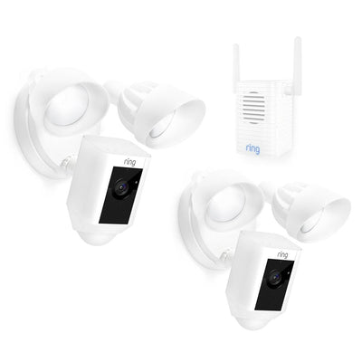 Outdoor Wi-Fi Wired Standard Surveillance Camera with Motion Activated Floodlight with Chime Pro in White (2-Pack) - Super Arbor