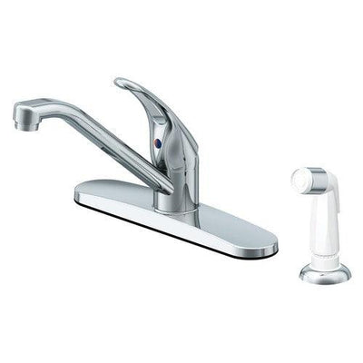 Project Source Chrome 1-Handle Deck Mount Low-Arc Handle Kitchen Faucet (Deck Plate Included)