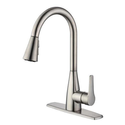 Project Source Stainless Steel 1-Handle Deck Mount Pull-Down Handle Kitchen Faucet (Deck Plate Included)