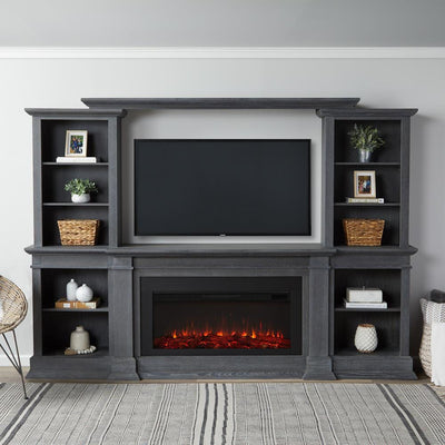 Monte Vista 108 in. Freestanding Electric Fireplace TV Stand in Antique Gray - Super Arbor