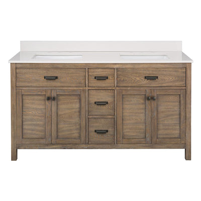 Stanhope 61 in. W x 22 in. D Vanity in Reclaimed Oak with Engineered Stone Vanity Top in Crystal White with White Sink - Super Arbor