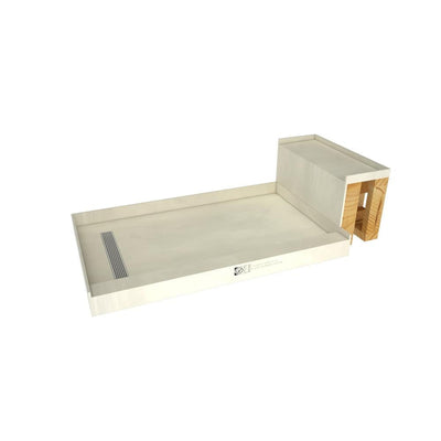 Base'N Bench 34 in. x 60 in. Single Threshold Shower Base and Bench Kit with Left Drain and Polished Chrome Trench Grate - Super Arbor
