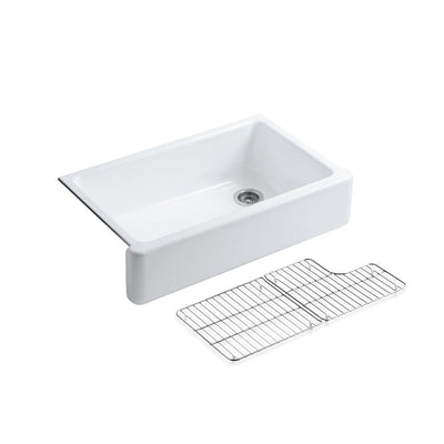 Whitehaven Farmhouse Apron Front Self-Trimming Cast Iron 36 in. Single Basin Kitchen Sink in White with Basin Racks - Super Arbor