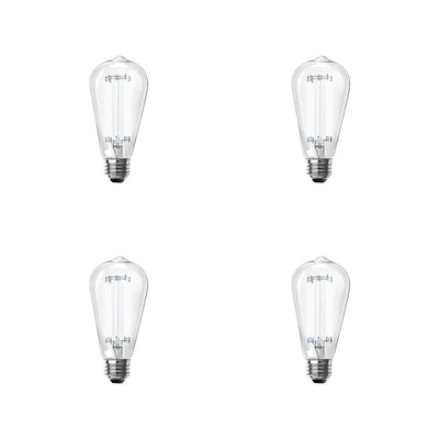 Feit Electric 60-Watt Equivalent ST19 Dimmable LED Clear Glass Vintage Edison Light Bulb With Straight Filament Daylight (4-Pack) - Super Arbor