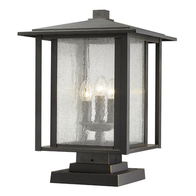 3-Light Oil Rubbed Bronze Outdoor Pier Mounted Fixture with Clear Seedy Glass Shade - Super Arbor