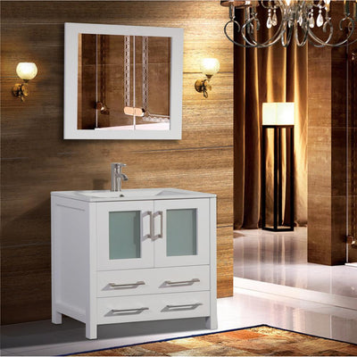 Brescia 36 in. W x 18 in. D x 36 in. H Bathroom Vanity in White with Single Basin Vanity Top in White Ceramic and Mirror - Super Arbor