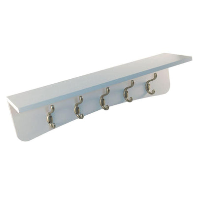 24 in. Nystrom Hook Rack White Shelf with 5 Pewter Double Hooks - Super Arbor