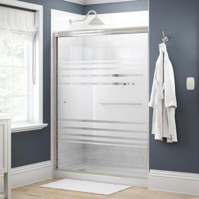 Simplicity 60 in. x 70 in. Semi-Frameless Traditional Sliding Shower Door in Nickel with Transition Glass - Super Arbor