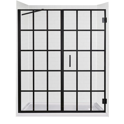 Marina Door and Panel 60 in. W x 32 in. D x 78 in. H Right Drain Alcove Shower in White Subway and Matte Black Hardware - Super Arbor