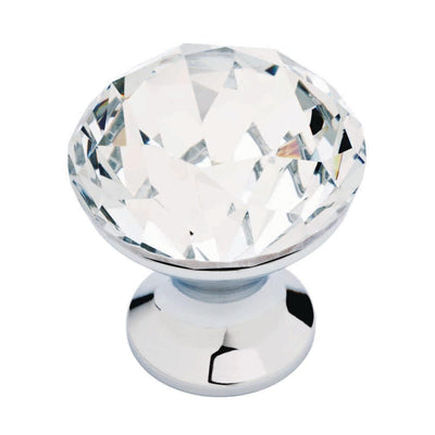 Solitaire 1-3/16 in. (30 mm) Polished Chrome and Clear Faceted Acrylic Round Cabinet Knob - Super Arbor