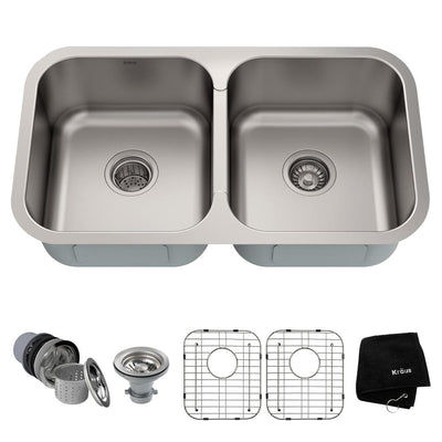 Premier Undermount Stainless Steel 32 in. 50/50 Double Bowl Kitchen Sink - Super Arbor
