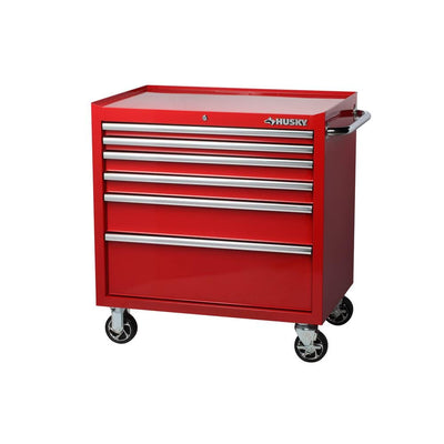 36 in. W 6-Drawer, Deep Tool Chest Cabinet in Gloss Red
