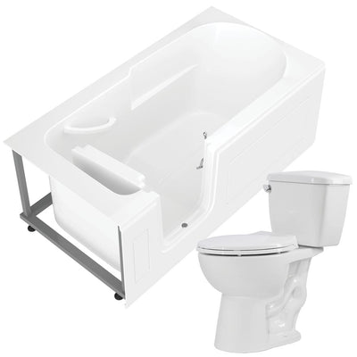 Step-In 59.6 in. Walk-In Non-Whirlpool Bathtub in White with 1.28 GPF Single Flush Toilet - Super Arbor