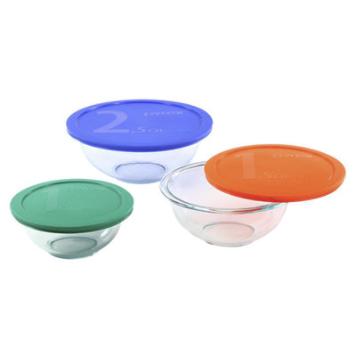 Smart Essentials 6-Piece Glass Mixing Bowl Set with Assorted Colored Lids - Super Arbor