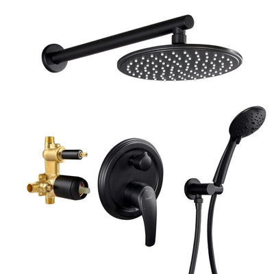 5-Spray Patterns with 2.66 GPM 9 in. Wall Mount Dual Shower Heads with Pressure Balance Round-In Valve in Matte Black - Super Arbor